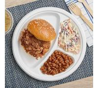 HOT BARGAINS 50 X 3 Compartment Bagasse Plates Disposable 100% Compostable Heavy Duty Clamshell Eco Friendly Plates Size 10"(25.4cm) (50)