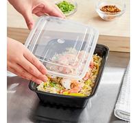 HOT BARGAINS 50 x 32oz Reusable Black Food Containers with Clear Lids Rectangular Shape Food Box Microwave, and Freezer Safe BPA-Free (50, Rectangular (32oz))