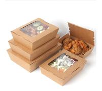 HOT BARGAINS 50 X 500ml/18oz Kraft Paper Food Containers with Single PET Window Eco Friendly Kraft Deli Food Containers Takeaway Food Boxes (50, Rectangular (500ml))