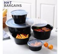 Hot Bargains 50 X 500Ml Black Plastic Round Food Containers With Lids Takeaway Meal Prep Boxes, Food Storage Containers