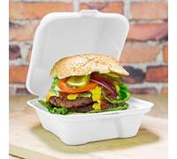 HOT BARGAINS 50 X 6 inch Bagasse Burger Boxes, Takeaway Clamshell Containers