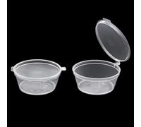 HOT BARGAINS 50 X 6oz/180ml Hinged Sauce Pots Clear Round Plastic Containers with Lids (50)