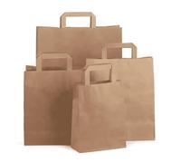HOT BARGAINS, 50 X Large + 50 Small Brown SOS Takeaway Flat Handle Paper Carrier Bags (26 x 14 x 29cm - L & 19 x 8 x 25cm - S Size) 100% Recyclable Combo Pack for Shopping, Gift Bags