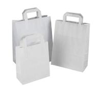 Hot Bargains, 50 X Large + 50 Small White SOS Takeaway Flat Handle Paper Carrier Bags (26 x 14 x 29cm - L & 19 x 8 x 25cm - S Size) 100% Recyclable Combo Pack for Shopping, Gift Bags