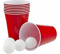 HOT BARGAINS 50 X Red Party Cups Size 16oz / 500ml + 12 FREE Ping Pong Balls - Sealed Boxed Packaging Reusable Plastic