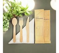 HOT BARGAINS 50 X Wooden Cutlery Sets Mixed Individually Wrapped Each Set Contains 4pcs Wooden Fork, Spoon, Knife and 2-Ply Napkin (50)