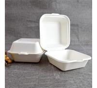 HOT BARGAINS 500 X Bagasse Burger Box Clamshell Takeaway Box Clean white Size (152x152x78mm/6) For Takeaway Burgers And More Hot Or Cold - Manufacturer Sealed Packaging (Hygiene Proof)