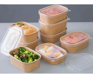 HOT BARGAINS 500ml Kraft Paper Food Containers With Reusable Plastic Lids, Rectangular Takeaway Boxes for Restaurant Use, Pack of 50