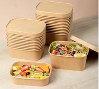 HOT BARGAINS 650ml Kraft Paper Food Containers With Paper Lids, Rectangular Takeaway Boxes, Pack of 50