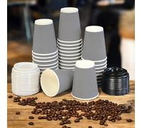 HOT BARGAINS 8oz Paper Coffee Cups with Reusable Lids 100-Pack, Triple-Layer Ripple Wall, 230ml Disposable Cups for Hot and Cold Drinks (Black & White)