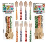 HOT BARGAINS 96PCS Each Disposable Wooden Cutlery Set | 96 Forks & 96 Spoons | Eco Friendly Biodegradable Tableware for Hot & Cold Food | Ideal for Party & Event Catering (Spoon + Fork (Combo))