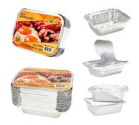 HOT BARGAINS Aluminium Foil Container with Lids, 500 Pack No.1 Size, 12 x 10 x 4 cm, Silver