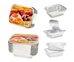 HOT BARGAINS Aluminium Foil Containers No.1 with Lids 100 Pack, Single Compartment Food Storage, 120 x 100 x 40 mm