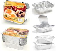 HOT BARGAINS Aluminium Foil Containers Size 2 with Lids, Pack of 25, 144 x 119 x 49mm