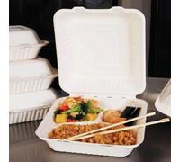 HOT BARGAINS Bagasse 3 Compartment Meal Box 9 inch Square Container, Pack of 50, White