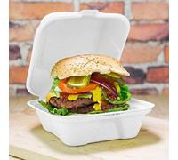 Hot Bargains Bagasse Burger Box 250 Pack 6 Inch Square Biodegradable Takeaway Containers