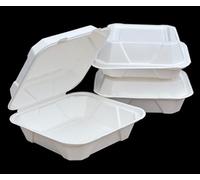 HOT BARGAINS Bagasse Meal Box 9 x 9 inch Square Container, Pack of 200, White, Biodegradable