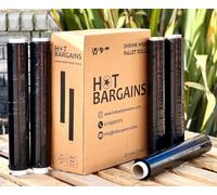 HOT BARGAINS Black 6 x Pallet Wrap 400mm x 250m | 25 Micron Heavy Duty Stretch Film | Strong Shrink Wrap Roll for Packing, Moving & Securing Loads - Pack of 6