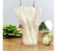 HOT BARGAINS Disposable Bagasse Cutlery Set Includes 100 x Forks, 100 x Spoons, 100 x Knives & Mixed Set (Include All) 16cm Size for Wedding Party (16cm, Knife (100 pcs))