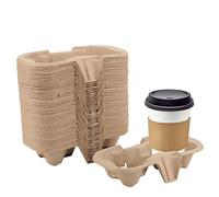 HOT BARGAINS Disposable Cup Carrier Tray, 2-Cup Holder, Moulded Paper Pulp, Recyclable, Brown, Pack of 90