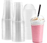 HOT BARGAINS Disposable Smoothie Cups with Dome Lids, Crystal Clear PET, 16oz/470ml, Pack of 100