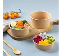 HOT BARGAINS Kraft Paper Salad Bowls, 35oz/1000ml, Disposable Food Containers for Street Food, Pack of 50
