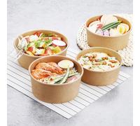 HOT BARGAINS Kraft Paper Salad Bowls with Reusable Lids, 35oz/1000ml, Disposable Food Containers for Takeaway, Pack of 50