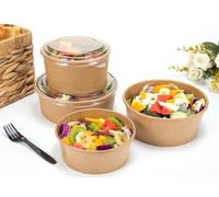 HOT BARGAINS Kraft Paper Salad Bowls with Reusable Lids, 35oz/1000ml Food Containers, Pack of 150, Brown