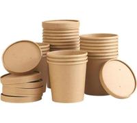 HOT BARGAINS Kraft Paper Soup Containers 12oz/340ml, Pack of 25, Brown Food Bowls with Lids