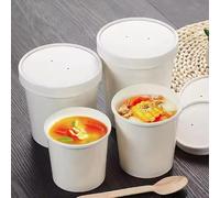 HOT BARGAINS Kraft Paper Soup Containers with Lids, Round Food Service Bowls for Hot and Cold Items, White, 32oz/900ml, Pack of 50