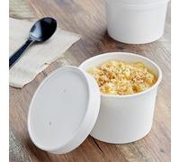 HOT BARGAINS Kraft Paper Soup Containers with Lids, White, 12oz/360ml Disposable Food Bowls for Hot and Cold Items, Pack of 50