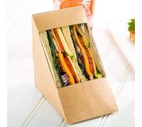HOT BARGAINS Kraft Sandwich Wedges with Clear Window, 250 Pack, Brown, 125x75x125 mm, Disposable Food Packaging