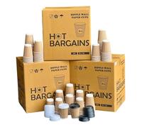HOT BARGAINS - Kraft Triple Walled Disposable Paper Ripple Cups - 200 X 8oz/ 230ml, Hot Drink Cups + Reusable Lids