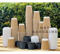 HOT BARGAINS - Kraft Triple Walled Disposable Paper Ripple Cups - 25 X 12oz / 360ml, Hot Drink Cups + Lids