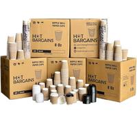 HOT BARGAINS - Kraft Triple Walled Disposable Paper Ripple Cups - 25 X 8oz/ 230ml, Hot Drink Cups + Lids
