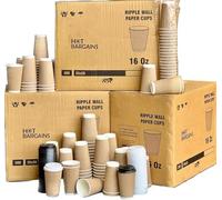 HOT BARGAINS - Kraft Triple Walled Disposable Paper Ripple Cups - 50 X 16oz / 460ml, Hot Drink Cups + Reusable Lids (Black/White) (16oz)