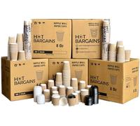 HOT BARGAINS - Kraft Triple Walled Disposable Paper Ripple Cups - 50 X 8oz / 250ml, Hot Drink Cups + Reusable Lids (Black/White) (8oz)