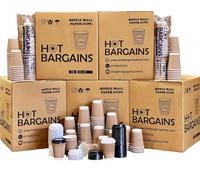 HOT BARGAINS - Kraft Triple Walled Disposable Paper Ripple Cups - 500 X 12oz / 360ml, Hot Drink Cups + Reusable Lids