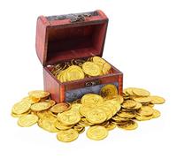 HOT BARGAINS Pack of 144 Gold Treasure Coin for Board Games, Tokens, Cosplay Realistic Money Props Pirate Treasure Gold Coins for Play Favour Party Bag Fillers for Kids- Pirate Party Bags