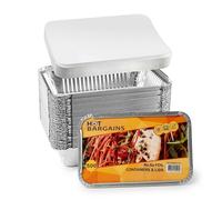 HOT BARGAINS Professional Aluminium Foil Containers Size 6A with Lids, Pack of 250, 200 x 111 x 55mm