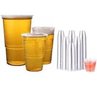 HOT BARGAINS Reusable Plastic Pint and Shot Glass Set, 100 Pint Glasses (568ml) and 100 Shot Glasses (25ml), Transparent