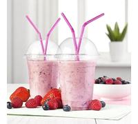 HOT BARGAINS Smoothie Cups with Dome Lids, 16oz/500ml Crystal Clear PET Cups, 100 Pack