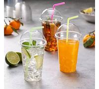 HOT BARGAINS Smoothie Cups with Dome Lids, 24oz/685ml Clear PET Plastic, Pack of 500 Sets for Cold Drinks, Transparent