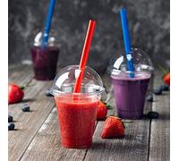 HOT BARGAINS Smoothie Cups with Dome Lids, Crystal Clear PET, 100 Pack, 10oz/290ml, Transparent
