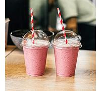 HOT BARGAINS Smoothie Cups with Dome Lids, Crystal Clear PET, 100 Pack, 12oz/360ml, Round Shape