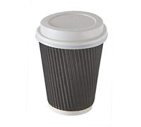 HOT BARGAINS Triple Wall Black Paper Coffee Cups with Reusable Lids, 12oz/360ml Disposable Ripple Cups, Pack of 100