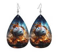 Hot Baseball Pattern leather earrings | Water drop-shaped printed earrings, suitable for daily/party/dating scenes