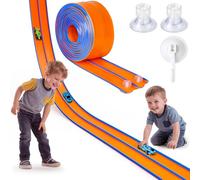 Hot Bee 4.5m Race Car Track Flexible Race Track for Kids, Toy Car Ramp Rolls up Portable Dual Racetrack, Toys for 3 4 5 6 7 8 Year Old Boys, 4-8 Year Boy Old Birthday Gift, Blue Orange Racing Tracks