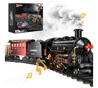 Hot Bee Alloy Electric Train Set for Kids Adults, Christmas Train Set for Under Tree, Steam Train Toy with Smoke, Model Train Sets for 3 4 5 6 7 Year Old Boys