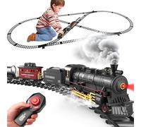 Hot Bee Alloy Electric Train Set for Kids, Remote Control Train for Kids, Christmas Train Set for Under Tree, Steam Train Toy with Track and Smoke, Model Train Sets for Adults and 3-12 Year Old Boys